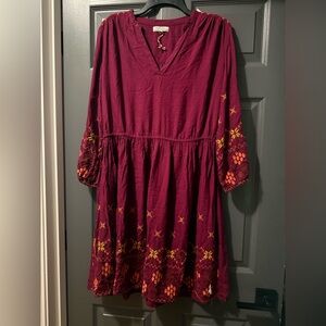 World Market Embroidered Burgundy Dress